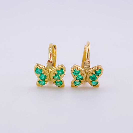 Candongas Mariposa 18 Pts Esmeralda 1.65 g / 1 cm Oro Amarillo 18K