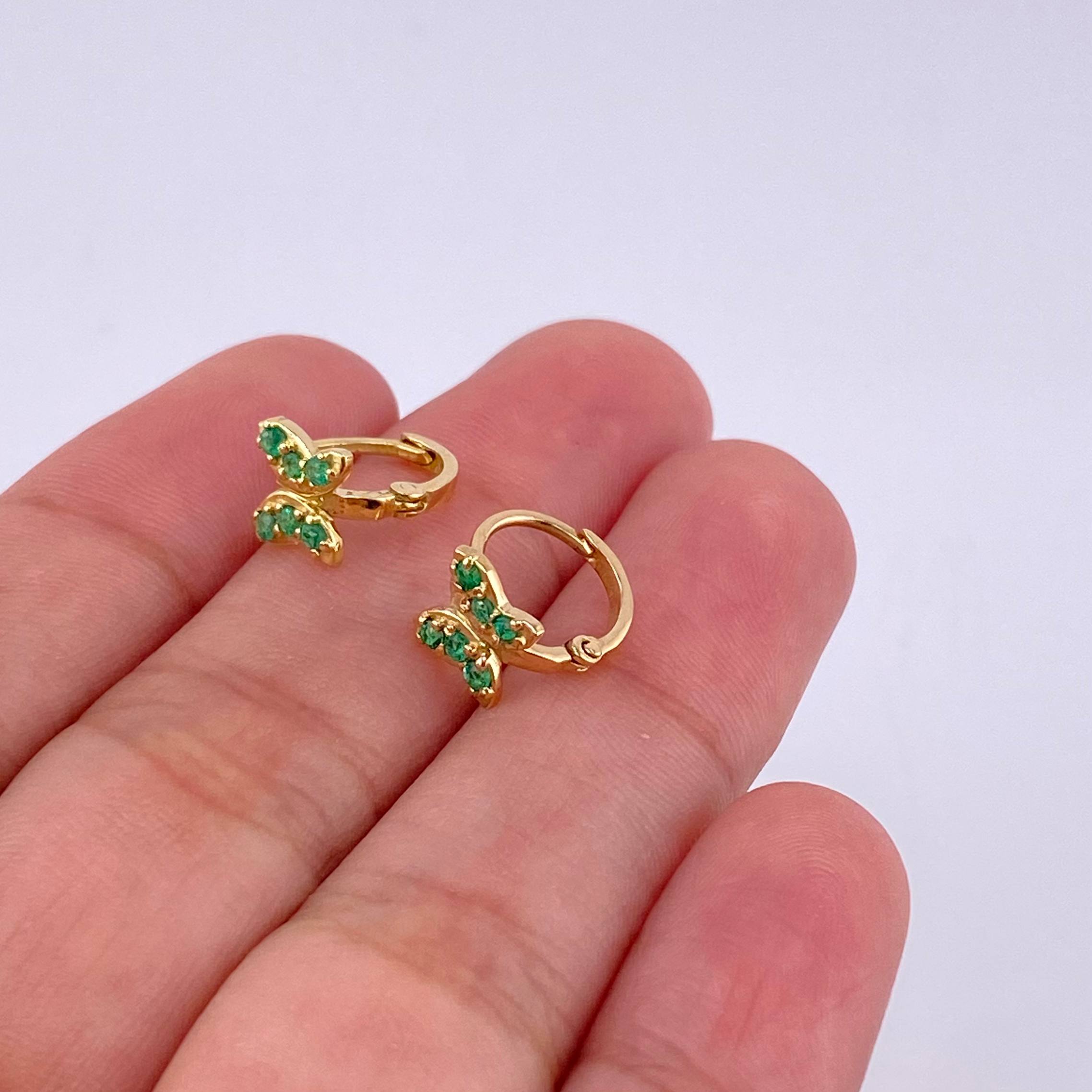 Candongas Mariposa 18 Pts Esmeralda 1.65 g / 1 cm Oro Amarillo 18K