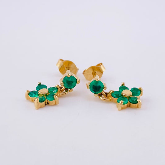 Topos Flor Colgante Esmeraldas 60pts 2.55gr / 1.5cm / Oro Amarillo 18K
