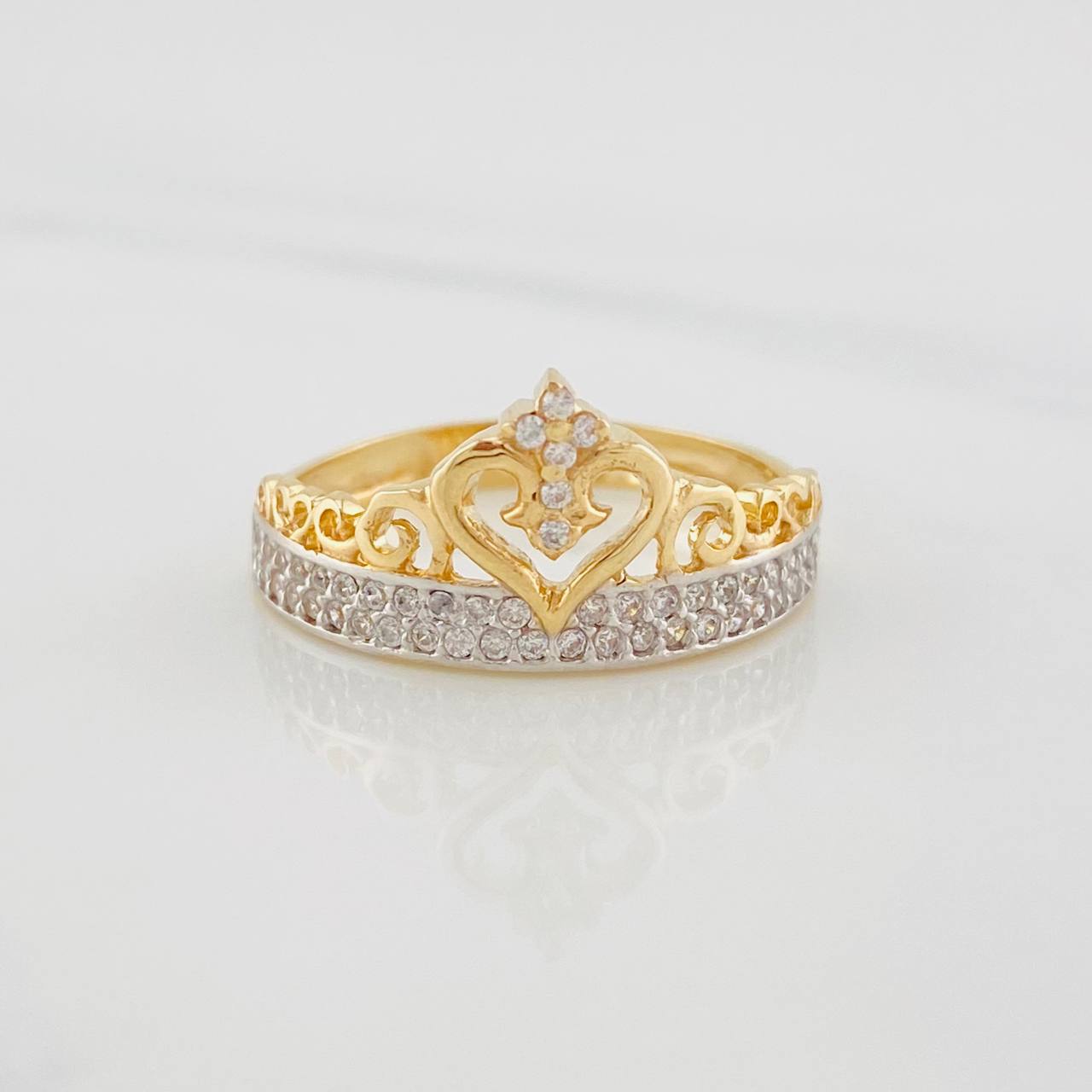 Anillo Corona Corazón 2.75g / T7 1/2 Dos Oros Amarillo Blanco 18K