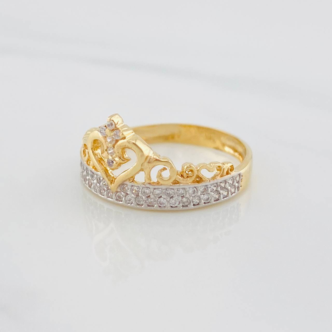 Anillo Corona Corazón 2.75g / T7 1/2 Dos Oros Amarillo Blanco 18K