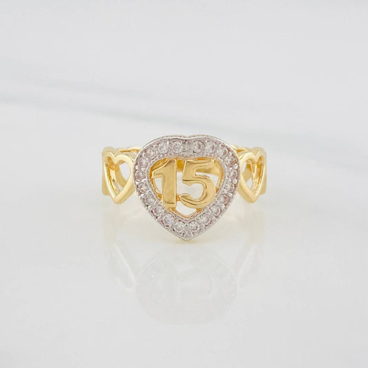 Anillo 15's Corazones 3g / T6 1/2 Dos Oros Amarillo Blanco 18K