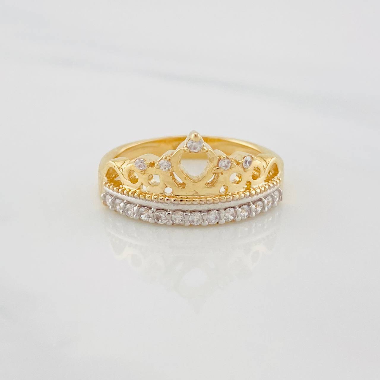 Anillo Corona Corazón 4g / T6 3/4 Dos Oros Amarillo Blanco 18K
