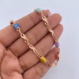 Cadena Rustica Barril 10.15gr / 51cm / 4.6mm Cuachos De Colores Oro Rosa 18K $