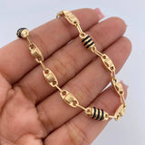 Cadena Rustica Barril 13.35gr / 60.9cm / 4.7mm Cauchos Negros Oro Amarillo 18K $