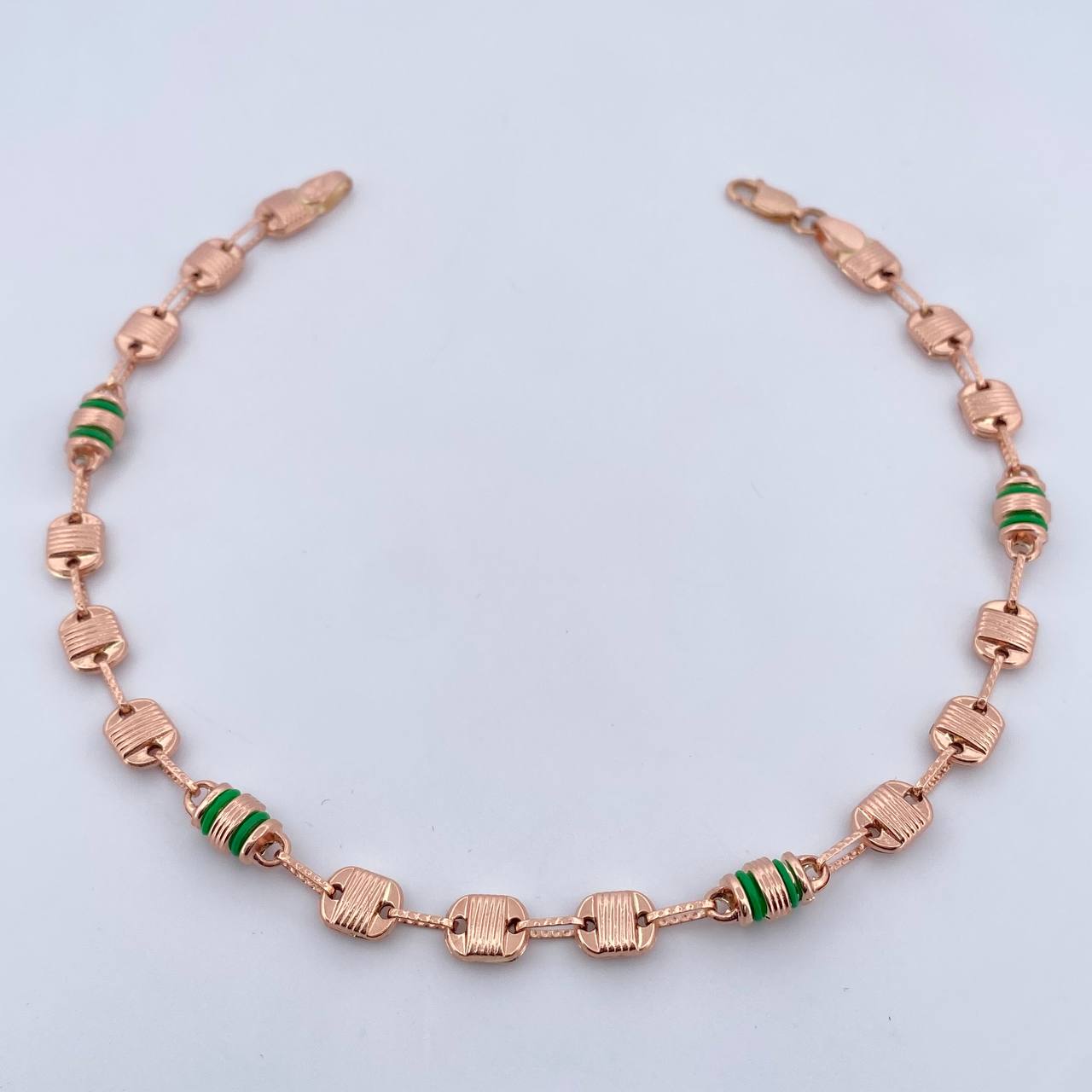 Tobillera Rustica Canotillo 5.5gr / 24.8cm / 5.4mm Cauchos Verdes  Oro Rosa 18K $