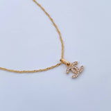 Set Cadena Singapur 1.35gr/44.6cm / 0.3 mm + Dije Ola Cruzada 0.55gr/1.3cm Circones Blancos Oro Amarillo 18K (Oferta) $