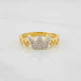 Anillo Corona Corazones 2.55g / T7 Dos Oros Amarillo Blanco 18K