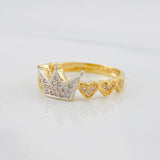 Anillo Corona Corazones 2.55g / T7 Dos Oros Amarillo Blanco 18K