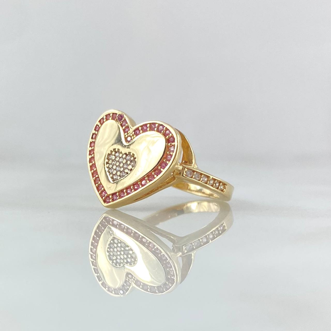Anillo Corazon En Medio 3.75gr / T6 1/2 / Circones Blancos Rosados Oro Amarillo 18K
