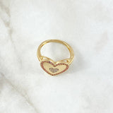 Anillo Corazon En Medio 3.75gr / T6 1/2 / Circones Blancos Rosados Oro Amarillo 18K