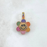 Dije Flor Cara Feliz Movil 4.35gr / 3cm / Multicolor Oro Amarillo 18K