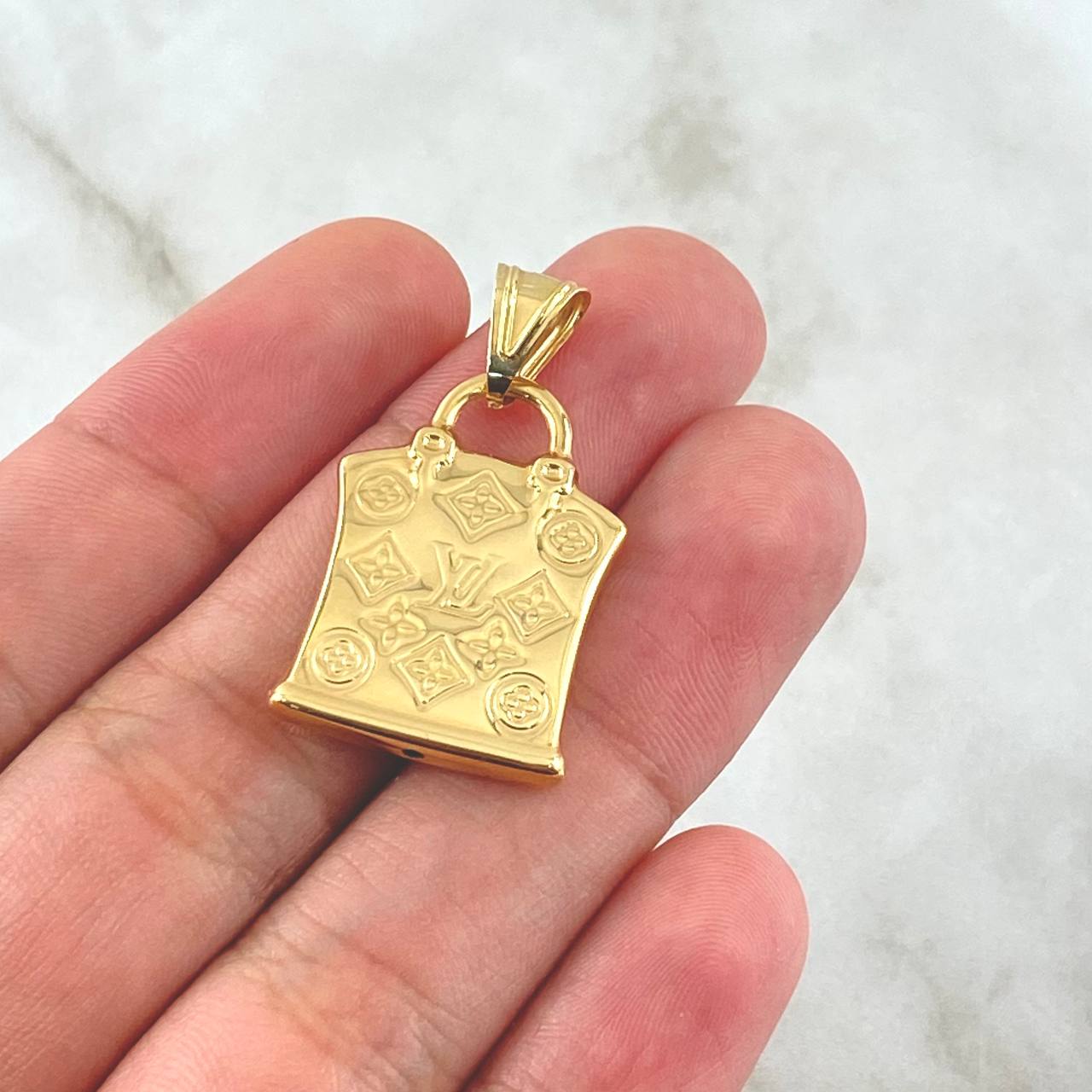 Dije Bolso Floreado 2.15gr / 3.2cm Oro Amarillo Italy +4 (Oferta)