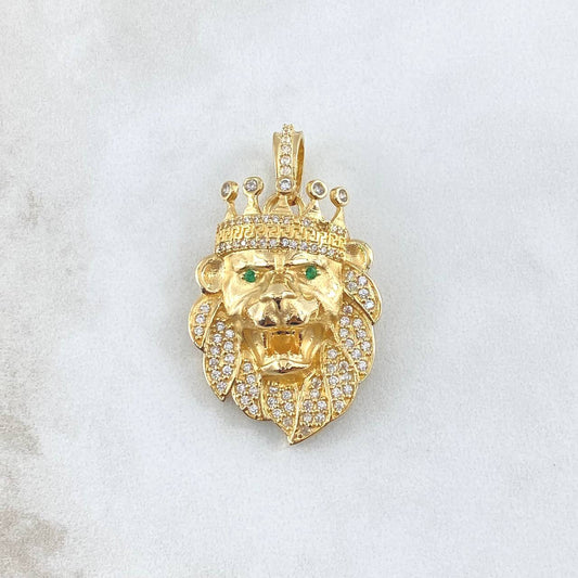 Dije Leon Tribal 13.45gr/4cm Circones Verdes Blancos Oro Amarillo* (Oferta)