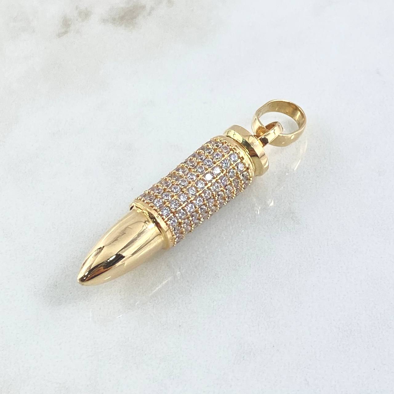 Dije Bala .38 Special 11.65gr / 5.5cm Circones Blancos Oro Amarillo (Oferta)