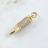 Dije Bala .38 Special 11.65gr / 5.5cm Circones Blancos Oro Amarillo (Oferta)