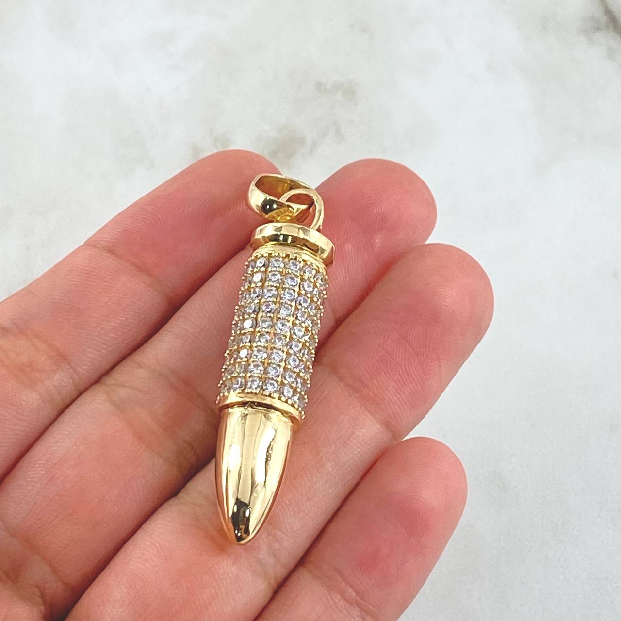 Dije Bala .38 Special 11.65gr / 5.5cm Circones Blancos Oro Amarillo (Oferta)