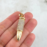 Dije Bala .38 Special 11.65gr / 5.5cm Circones Blancos Oro Amarillo (Oferta)