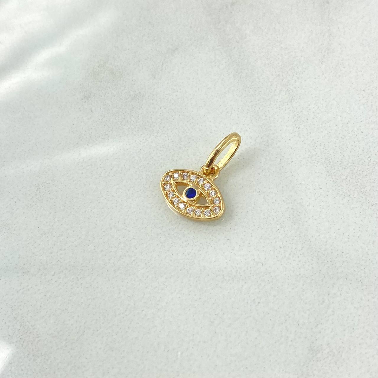 Dije Ojo Turco 0.65gr / 1.4cm / Circones Blancos Y azules Oro Amarillo 18K
