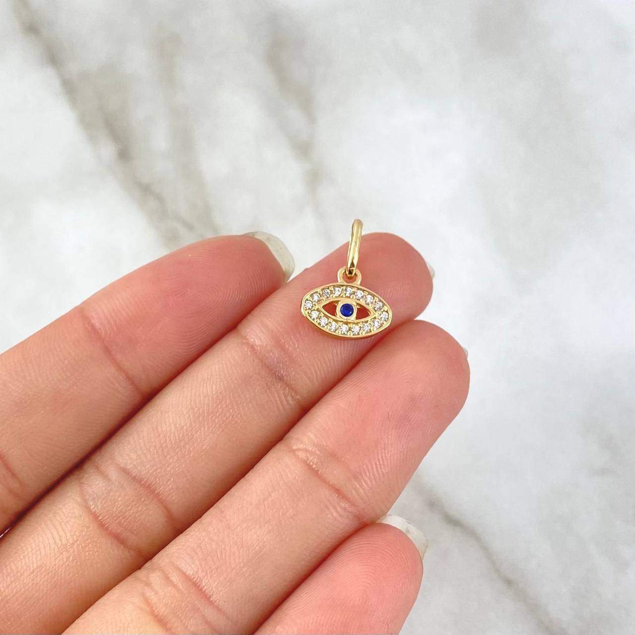 Dije Ojo Turco 0.8gr / 1.4cm / Circones Blancos Y azules Oro Amarillo 18K