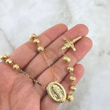 Rosario Virgen Milagrosa 17gr / 60cm / 7mm-6mm Bolas Diamantadas Cruz Cristo Oro Amarillo 18K©