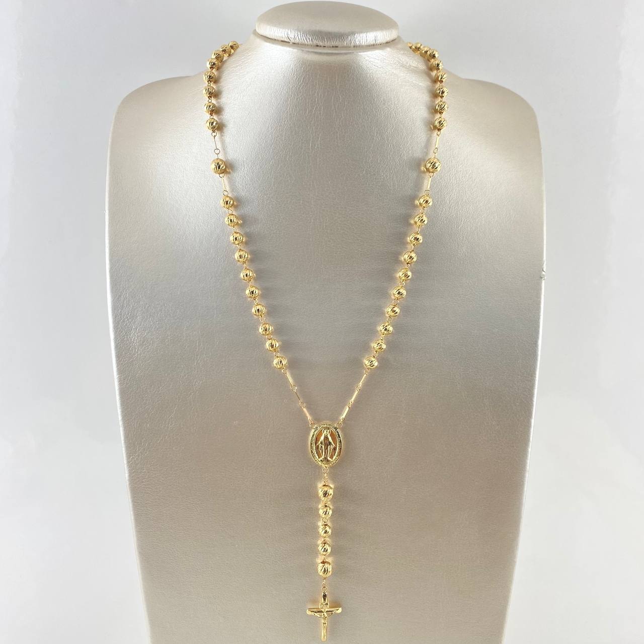 Rosario Virgen Milagrosa 17gr / 60cm / 7mm-6mm Bolas Diamantadas Cruz Cristo Oro Amarillo 18K©