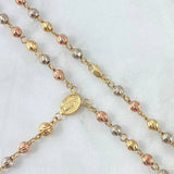 Rosario Virgen Milagrosa 10gr / 50cm / 5mm-4mm Bolas Diamantadas Cruz Cristo Tres Oros 18K©