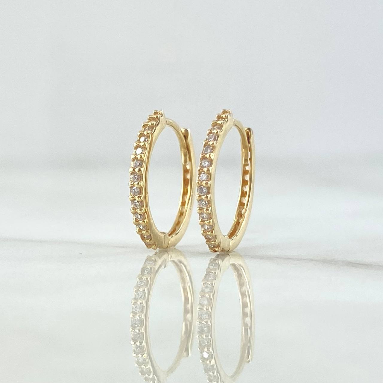 Candongas Linea Punteada 1.4gr / 1.4cm / Circones Blancos Oro Amarillo 18K