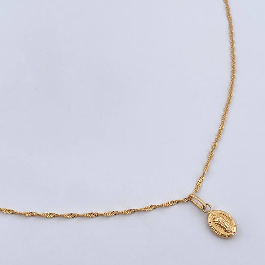 Set Cadena Singapur 1.4gr / 45.cm 1mm + Dije Virgen Guadalupe 0.35 / 1.5cm Troquelado Oro Amarillo 18K (Oferta) &