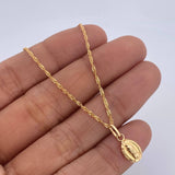Set Cadena Singapur 1.4gr / 45.cm 1mm + Dije Virgen Guadalupe 0.35 / 1.5cm Troquelado Oro Amarillo 18K (Oferta) &