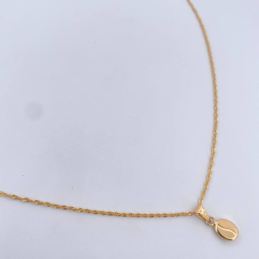 Set Cadena Singapur 1.4gr / 45cm / 1mm + Dije Grano Café 0.35gr / 1.5cm Troquelado Oro Amarillo 18K (Oferta) &