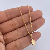 Set Cadena Singapur 1.4gr / 45cm / 1mm + Dije Grano Café 0.35gr / 1.5cm Troquelado Oro Amarillo 18K (Oferta) &