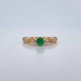 Anillo Solitario Puente 3.45gr / T6 3/4 / Esmeraldas 24 Pts Diamantes 16 Pts  Oro Amarillo 18K (Joya) &