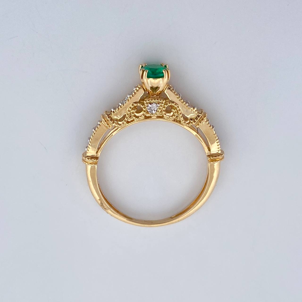 Anillo Solitario Puente 3.45gr / T6 3/4 / Esmeraldas 24 Pts Diamantes 16 Pts  Oro Amarillo 18K (Joya) &