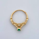 Anillo Solitario Puente 3.45gr / T6 3/4 / Esmeraldas 24 Pts Diamantes 16 Pts  Oro Amarillo 18K (Joya) &