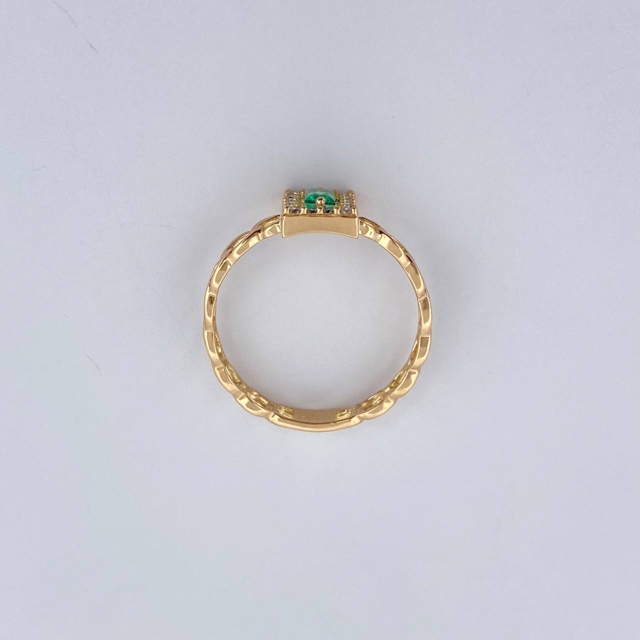 Anillo Cubano Rectangular 1.7gr / T6 1/4 / Esmeraldas 15 Pts Diamantes 14 Pts Oro Amarillo 18K (Joya) &