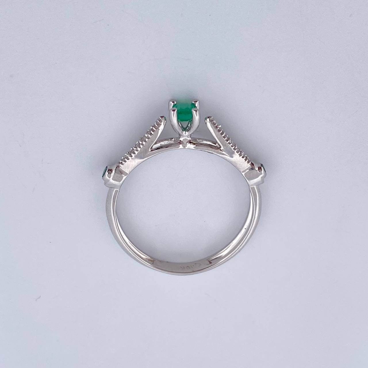 Anillo Solitario Puente 2.25gr / T6 3/4 / Esmeraldas 16 Pts Diamantes 5 Pts Oro Blanco 18K (Joya) &