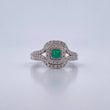 Anillo Solitario Halo 3.75gr / T6 1/4 / Esmeraldas 15 Pts Diamantes 34 Pts Oro Blanco 18K (Joya) &