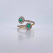 Anillo Solitario Halo Doble 2.45gr / T6 / Esmeraldas 26 Pts Diamantes 24 Pts Dos Oros Amarillo Blanco 18K (Joya) &