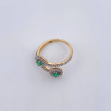 Anillo Solitario Halo Doble 2.45gr / T6 / Esmeraldas 26 Pts Diamantes 24 Pts Dos Oros Amarillo Blanco 18K (Joya) &