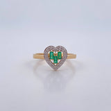 Anillo Corazon 2.1gr / T6 / Esmeraldas 14 Pts Diamantes 15 Pts Dos Oros Amarillo Blanco 18K (Joya) &