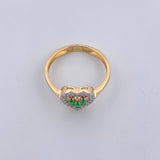 Anillo Corazon 2.1gr / T6 / Esmeraldas 14 Pts Diamantes 15 Pts Dos Oros Amarillo Blanco 18K (Joya) &