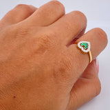 Anillo Corazon 2.1gr / T6 / Esmeraldas 14 Pts Diamantes 15 Pts Dos Oros Amarillo Blanco 18K (Joya) &