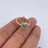 Anillo Corazon 2.1gr / T6 / Esmeraldas 14 Pts Diamantes 15 Pts Dos Oros Amarillo Blanco 18K (Joya) &