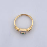 Anillo Cuadros 2.75gr / T7 / Esmeraldas 20 Pts Diamantes 10 Pts Dos Oros Amarillo Blanco 18K (Joya) &