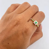 Anillo Cuadros 2.75gr / T7 / Esmeraldas 20 Pts Diamantes 10 Pts Dos Oros Amarillo Blanco 18K (Joya) &