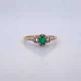Anillo Solitario Halo 1.6gr / T6 / Esmeralda 20 Pts Diamantes 08 Pts Dos Oros Amarillo Blanco 18K (Joya) &