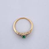Anillo Solitario Halo 1.6gr / T6 / Esmeralda 20 Pts Diamantes 08 Pts Dos Oros Amarillo Blanco 18K (Joya) &