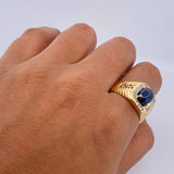 Anillo Greca egipcia 9.4gr / T10 / Zapiro 1.7 Qts Diamantes 9 Pts  Oro Amarillo 18K (Joya) &
