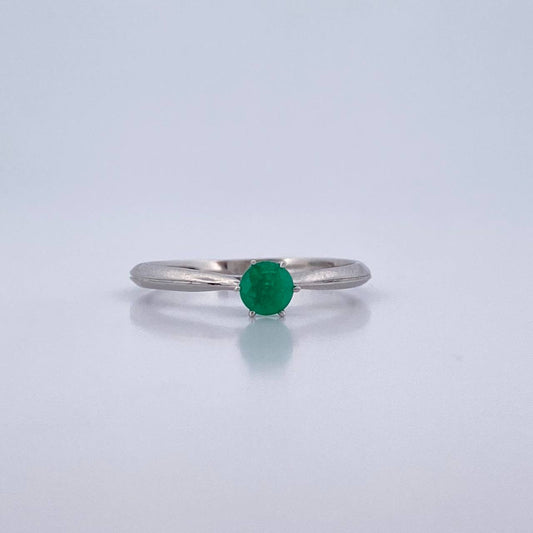 Anillo Solitario Redondo 1.5gr / T5 1/2 / Esmeraldas 19 Pts Oro Blanco 18K (Joya) &
